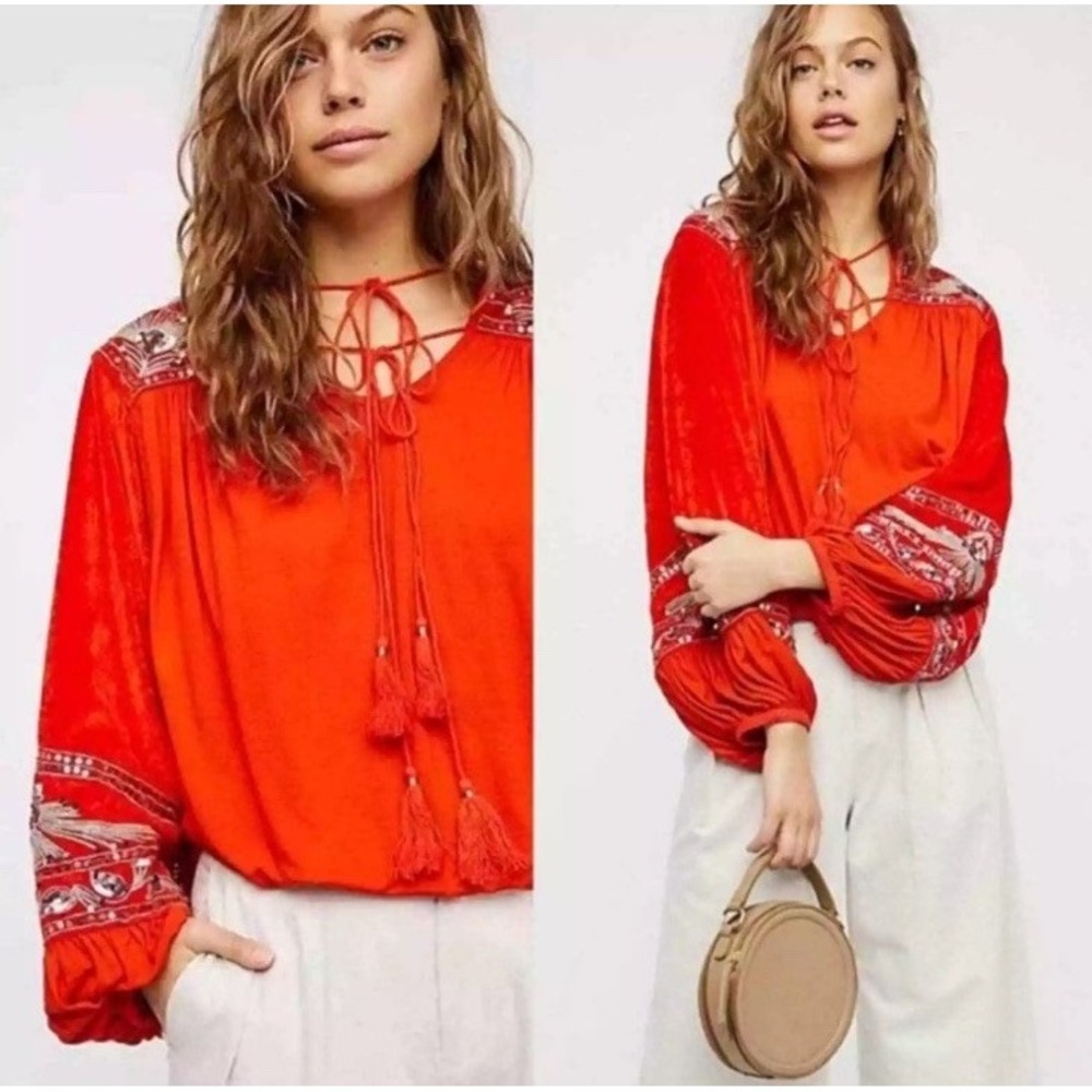 Free People Hearts Aflame Velvet Sequin Top M Elastic Waist